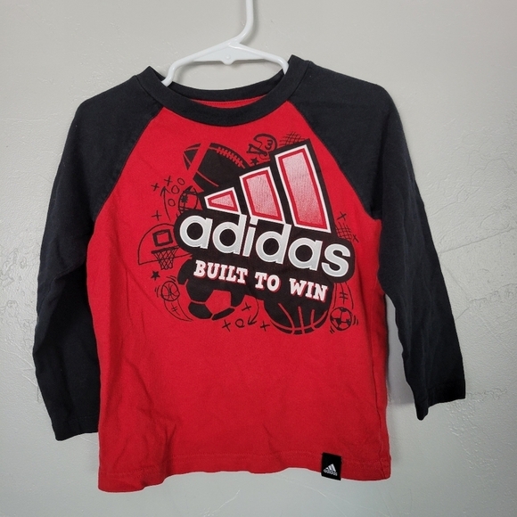 Adidas Red Black Raglan Long Sleeve Baby Boy 24 Mo - Picture 1 of 4